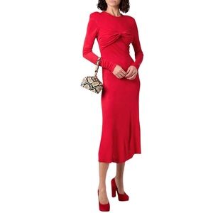 FARM Rio Red Long-Sleeve Twist-Front Midi Dress